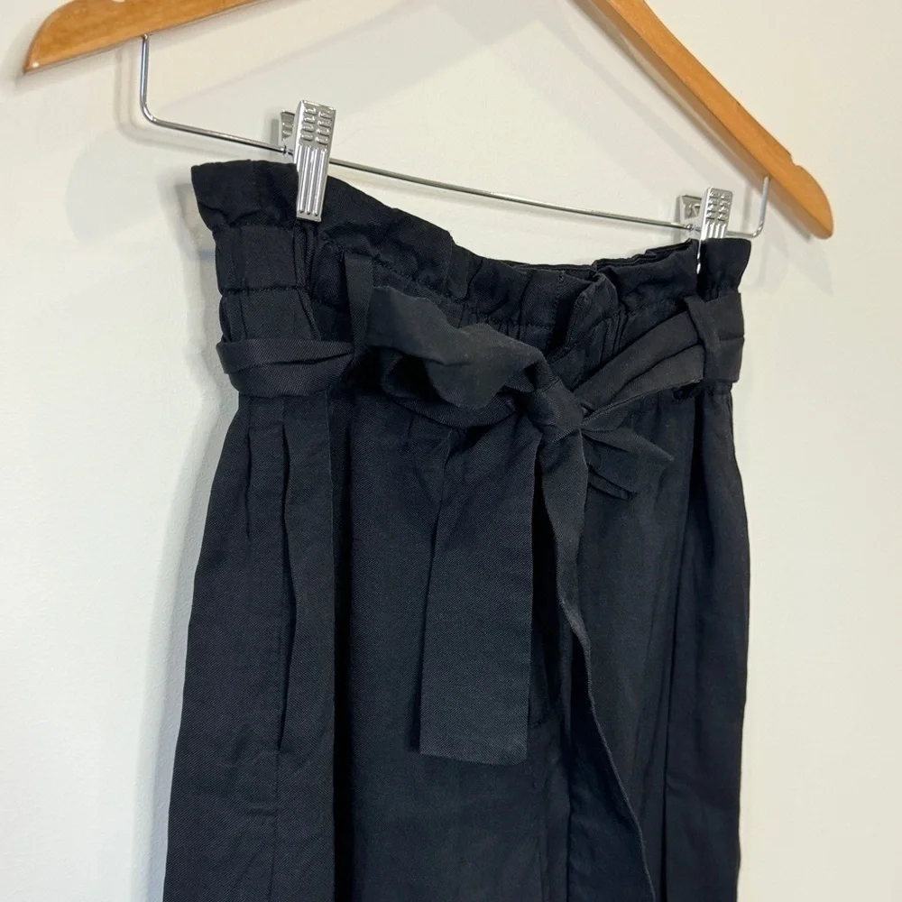 J. Crew Black Wide Leg High Rise Wait Tie Bag Pants (sz 2)
